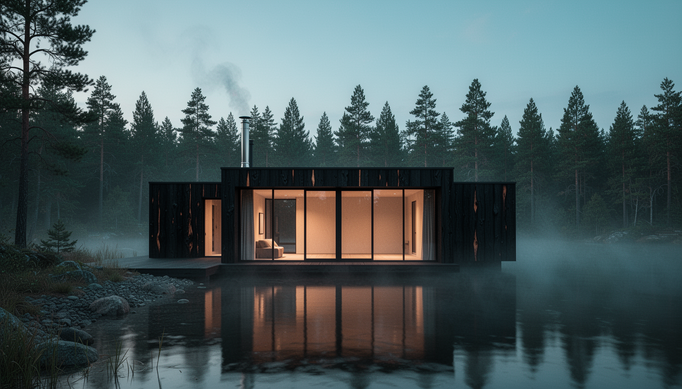 The cabin at dusk