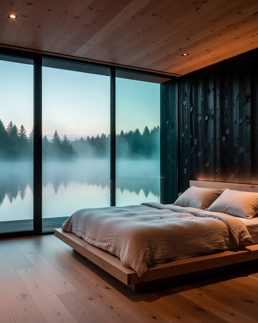 Cabin primary suite — atmospheric still for mergeid
