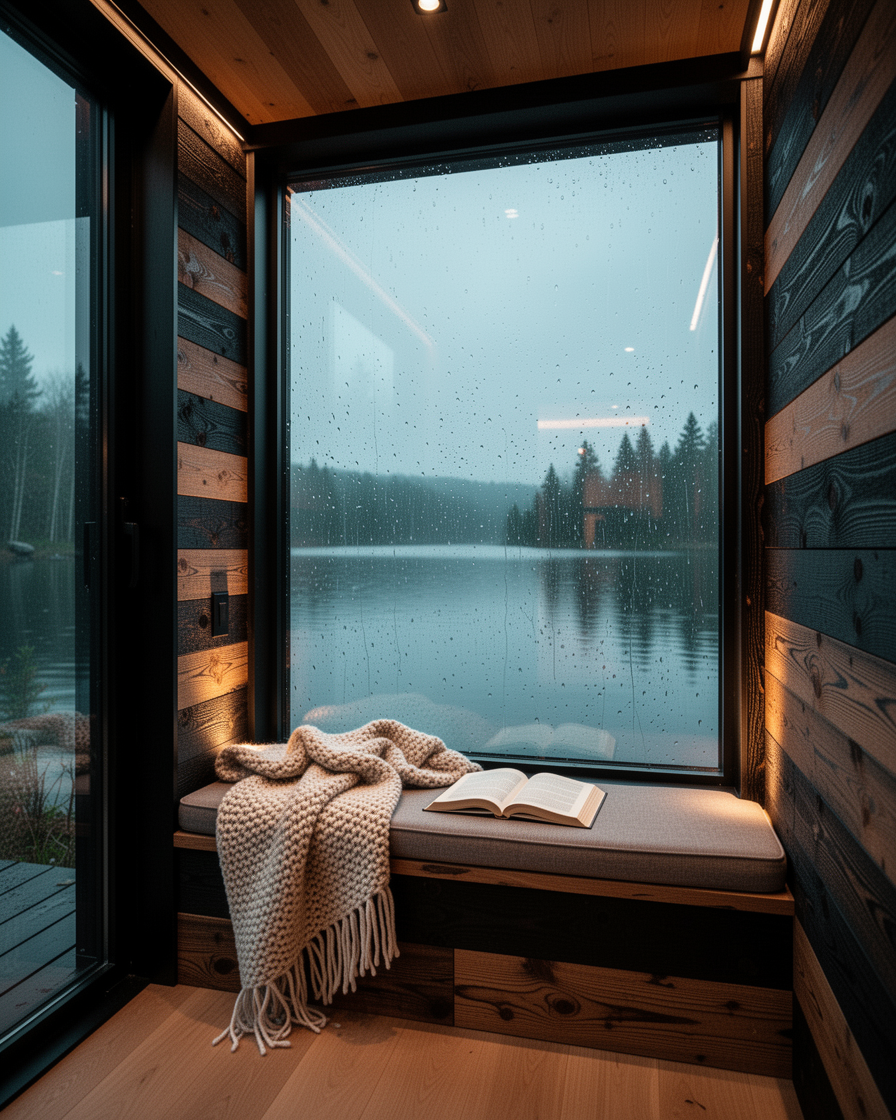 Cabin reading nook — atmospheric still for seatsniper