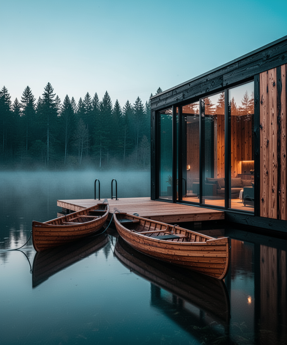 Dock and canoe at the lake — atmospheric still